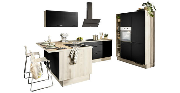 ECKKÜCHE  in Schwarz, Tannenholzfarben  - Tannenholzfarben/Schwarz, Design, Holzwerkstoff/Metall (121,6/280/150cm) - Xora