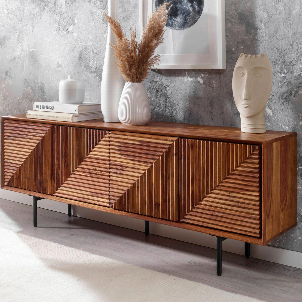 SIDEBOARD  in 140/54/33 cm  - Sheeshamfarben/Schwarz, Design, Holz/Metall (140/54/33cm) - MID.YOU