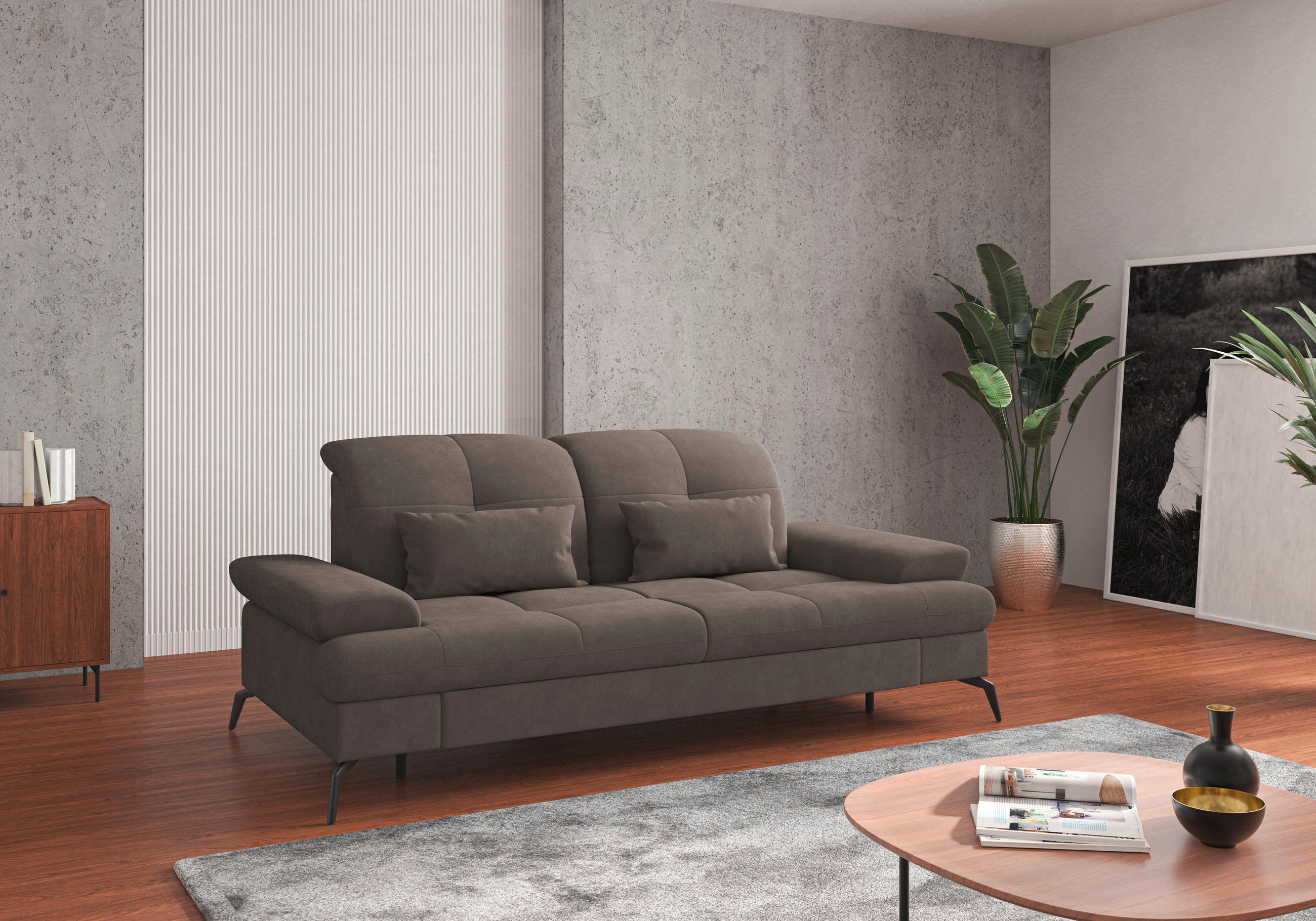 2,5-SITZER Flachgewebe Schlammfarben  - Schlammfarben/Schwarz, KONVENTIONELL, Textil/Metall (202/90/122cm) - Sit & More