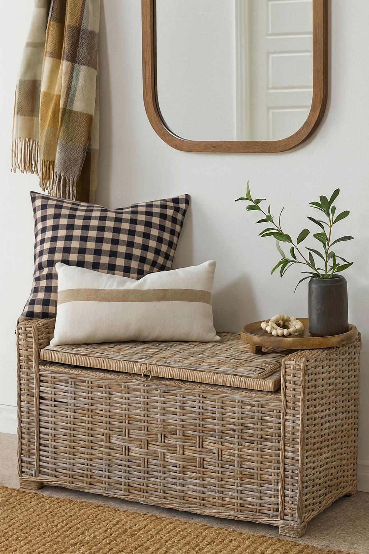 SITZBANK Grau Rattan  - Grau, KONVENTIONELL, Holz (45/90/51cm) - MID.YOU