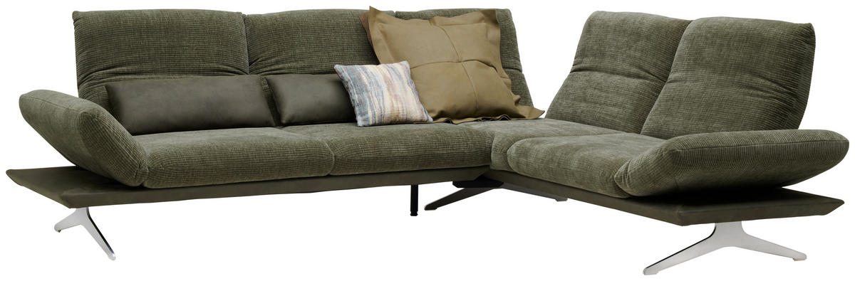 ECKSOFA in Flachgewebe Dunkelgrün  - Dunkelgrün/Edelstahlfarben, Design, Textil/Metall (277/209cm) - Koinor