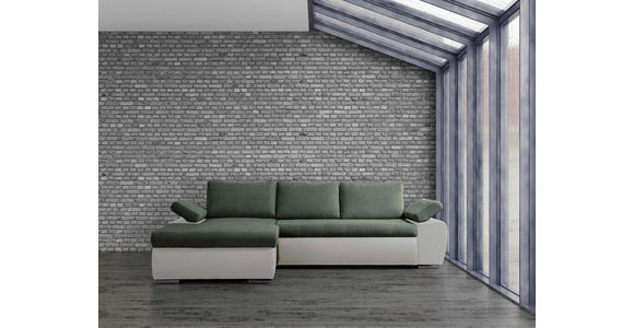 ECKSOFA  in Flachgewebe Weiß, Olivgrün  175/271 cm  - Weiß/Olivgrün, Design, Kunststoff/Textil (175/271cm) - Xora