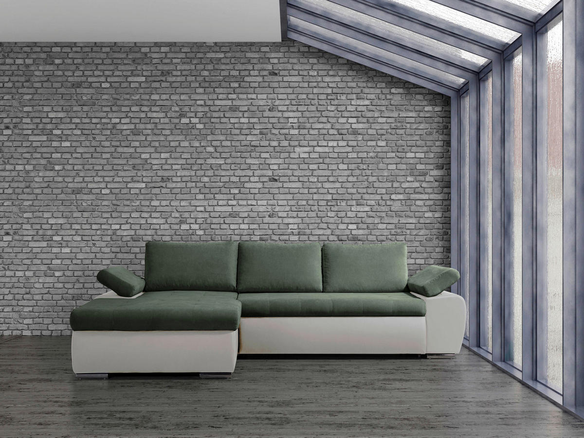 ECKSOFA Weiß, Olivgrün Flachgewebe  - Weiß/Olivgrün, Design, Kunststoff/Textil (175/271cm) - MID.YOU