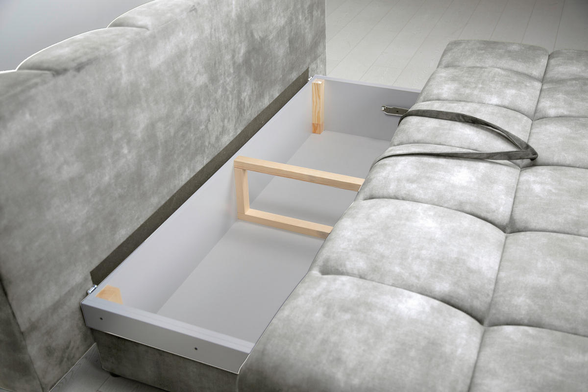 SCHLAFSOFA BOBBIO PLUS Velours Creme  inkl. Rückenkissen, Armlehnenkissen, Stauraum  - Creme/Schwarz, Design, Textil/Metall (204/90/95cm) - MID.YOU