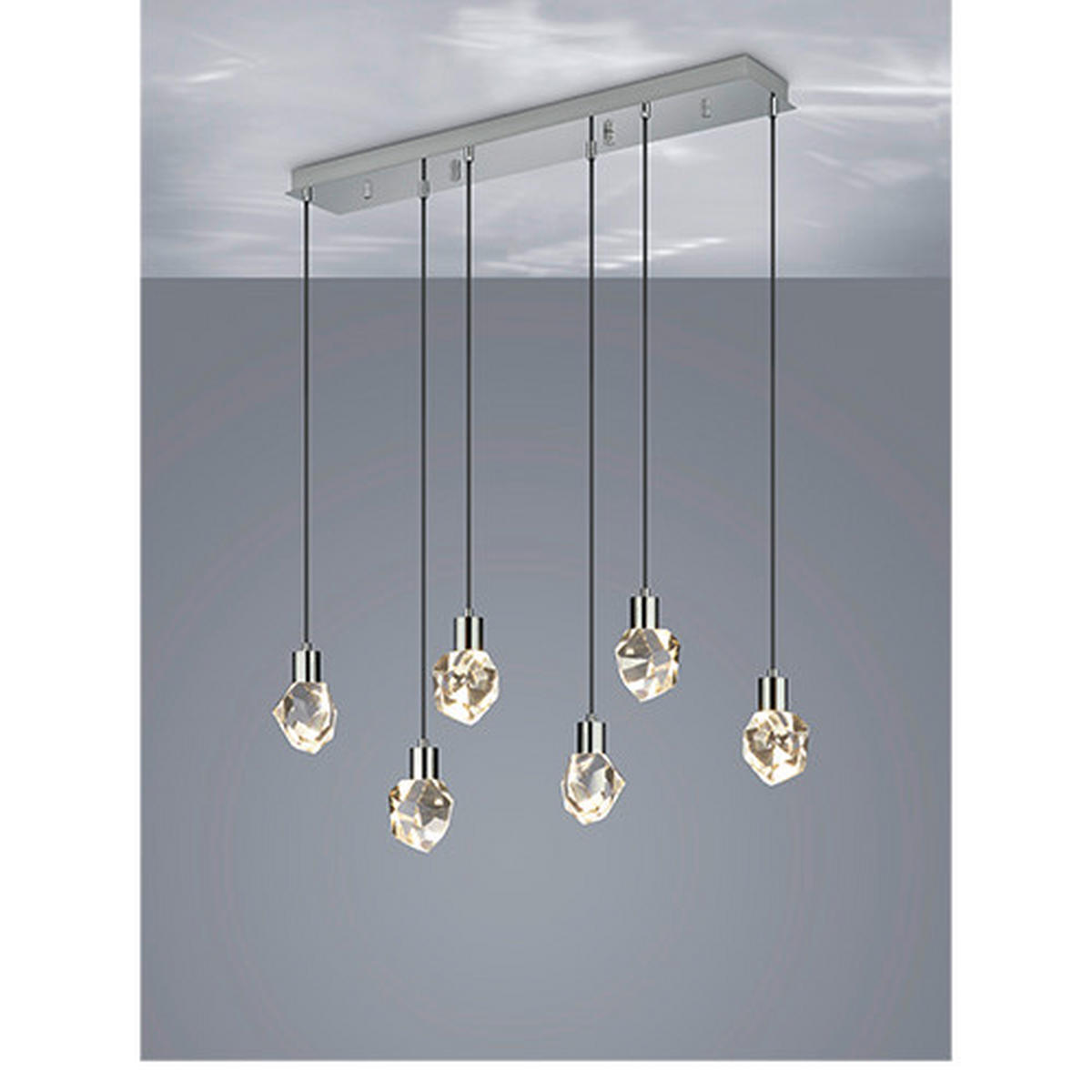 KRISTALL-HÄNGELEUCHTE 96/20/150 cm    - Chromfarben/Transparent, Design, Glas/Metall (96/20/150cm) - Trio Leuchten