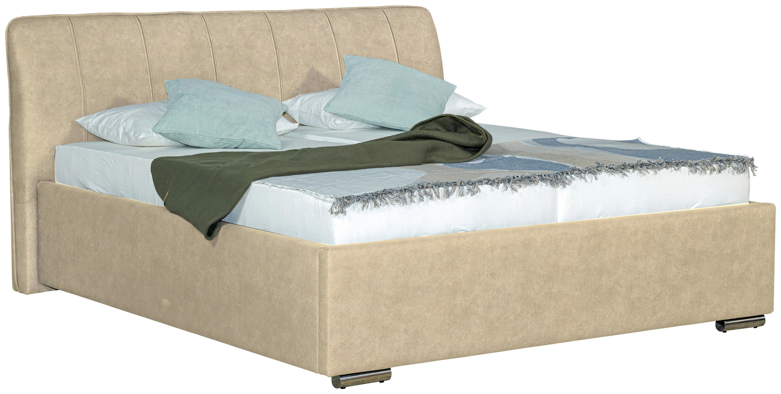 POLSTERBETT gepolstertes Kopfteil, Lattenrost, Bettkasten 180/200 cm  in Beige  - Chromfarben/Beige, Basics, Holz/Textil (180/200cm) - Boxxx