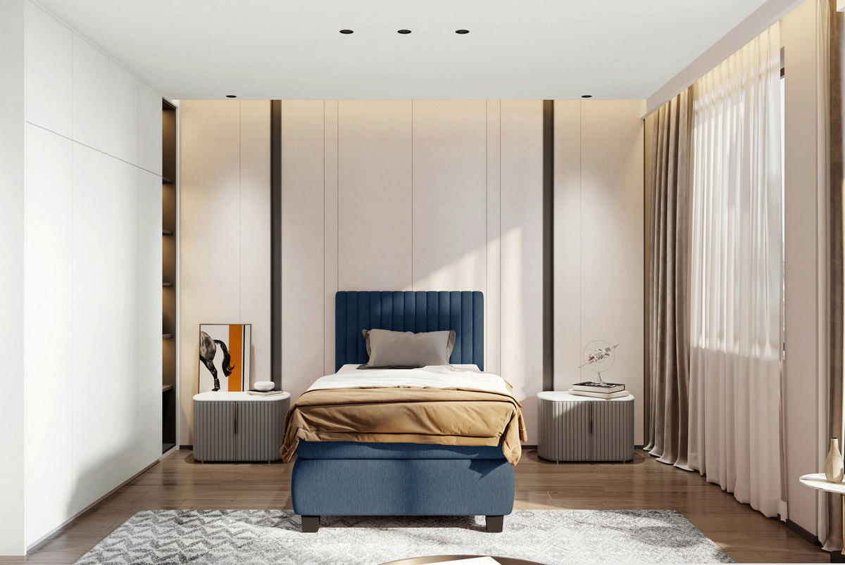 BOXSPRINGBETT 90/200 cm  in Dunkelblau  - Schwarz/Dunkelblau, Design, Holz/Holzwerkstoff (90/200cm) - Stylife