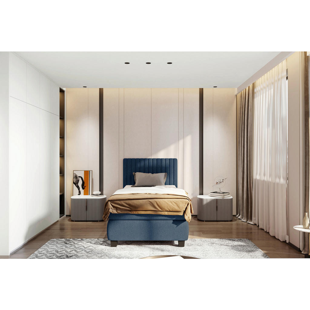 Thumbnail - Stylife Boxspringbett, Dunkelblau, Textil, Kiefer, vollmassiv, H2, 7-Zonen, Höhe ca. 17 cm, 90x200 cm, gepolstertes Kopf...