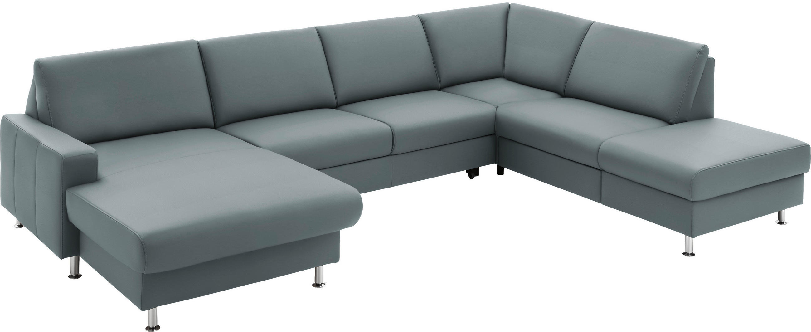 WOHNLANDSCHAFT in Echtleder Blaugrau  - Blaugrau/Alufarben, Design, Leder/Metall (165/339/233cm) - Beldomo Premium
