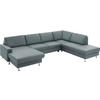 WOHNLANDSCHAFT in Echtleder Blaugrau  - Blaugrau/Alufarben, Design, Leder/Metall (165/339/233cm) - Beldomo Premium