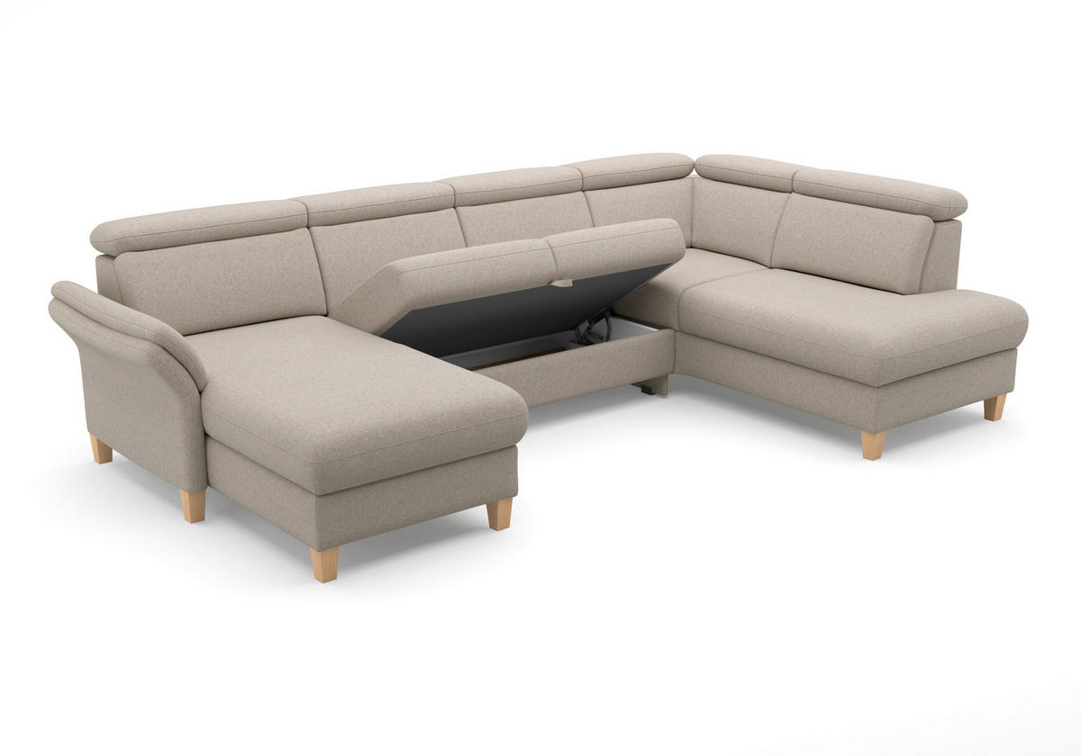 WOHNLANDSCHAFT GLENDALE E Taupe Flachgewebe  - Taupe/Eichefarben, KONVENTIONELL, Holz/Textil (166/321/193cm) - Sit & More