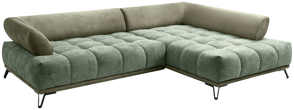 ECKSOFA Grün Chenille Zierkissen, Rückenkissen, Rücken echt  - Schwarz/Grün, MODERN, Textil/Metall (262/184cm) - MID.YOU
