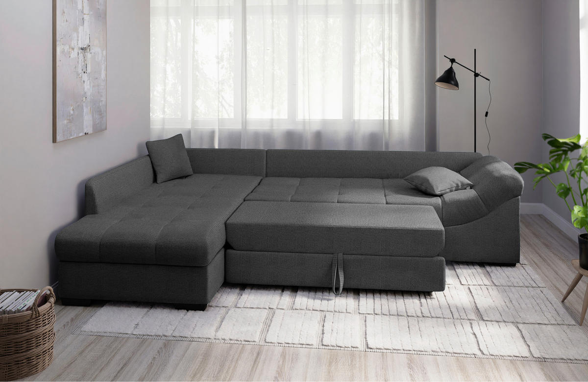 ECKSCHLAFSOFA in Anthrazit Textil   - Anthrazit/Schwarz, Modern, Holz/Textil (202/298cm) - MID.YOU