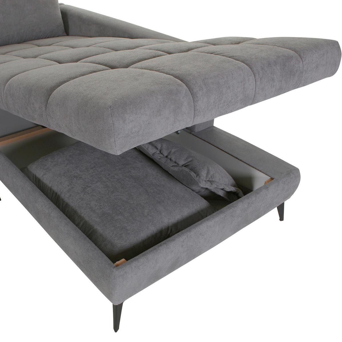 ECKSOFA Grau Flachgewebe  - Schwarz/Grau, Design, Textil/Metall (307/224cm) - Stylife