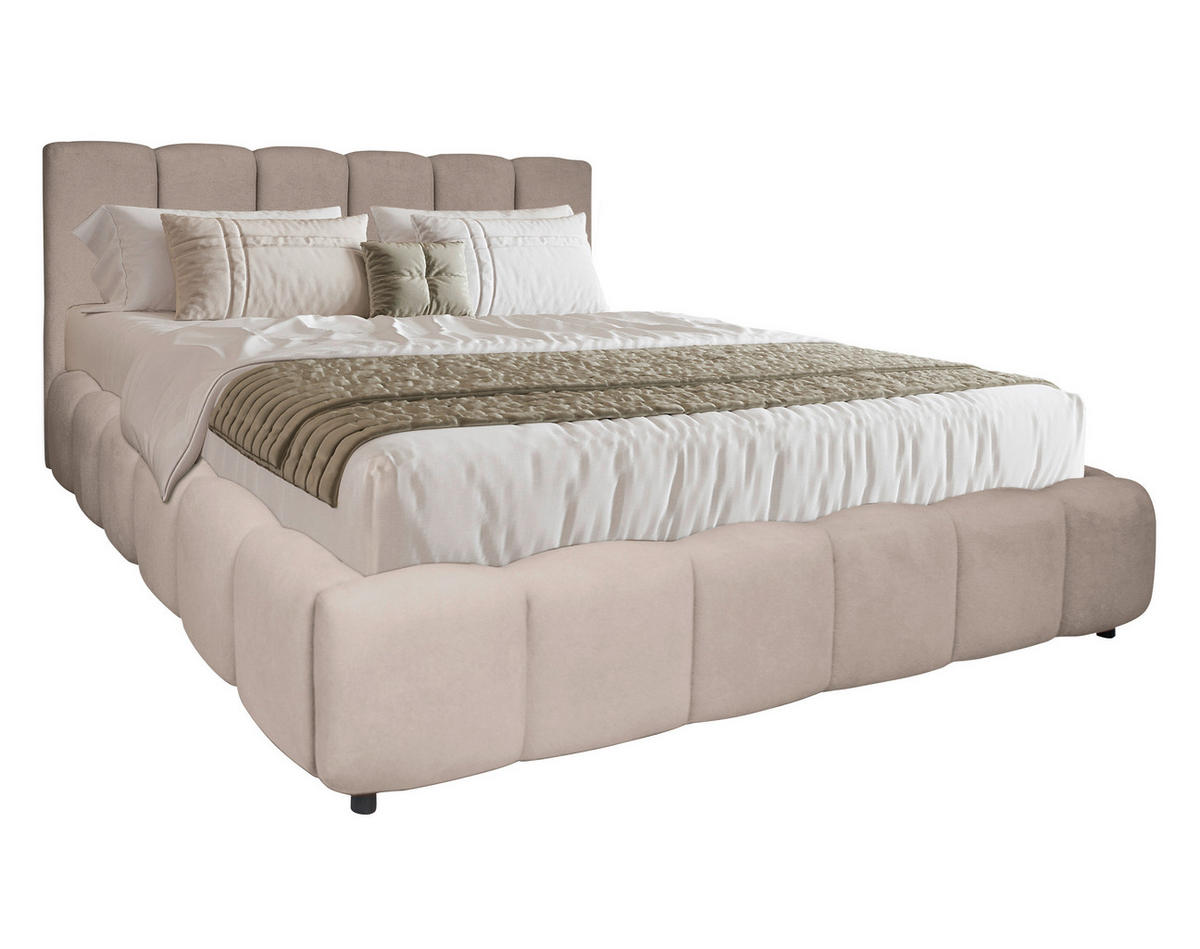 POLSTERBETT 180/200 cm,  in Beige, Lattenrost, Bettkasten,  - Beige/Schwarz, KONVENTIONELL, Holz/Kunststoff (180/200cm) - Boxxx