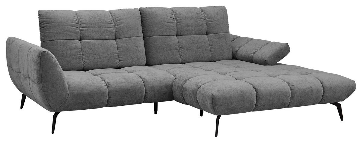 ECKSOFA Anthrazit Flachgewebe Rücken echt, Sitztiefenverstellung  - Anthrazit/Schwarz, KONVENTIONELL, Textil/Metall (273/211cm) - SetOne by Musterring