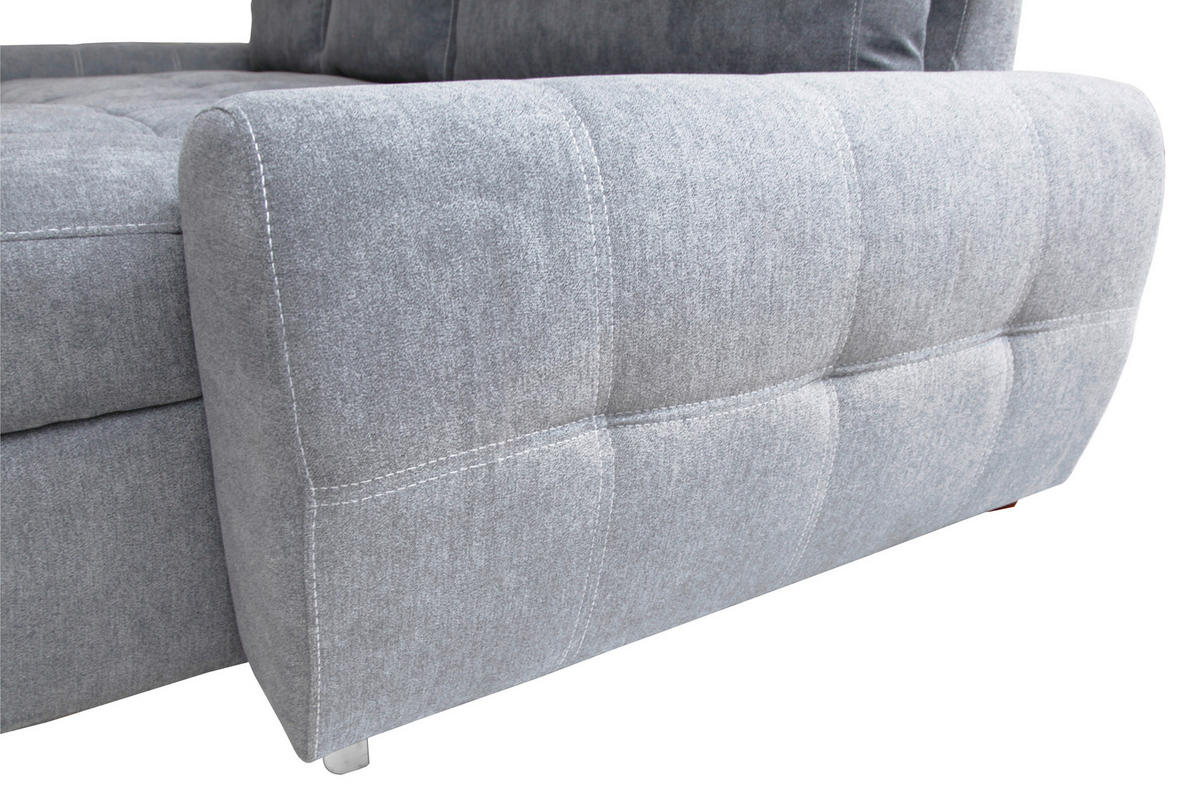 ECKSCHLAFSOFA  in Velours Hellgrau  - Chromfarben/Hellgrau, Design, Kunststoff/Textil (277/175cm) - Livetastic
