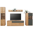 WOHNWAND  in Grau, Eichefarben  330/204/50 cm  - Eichefarben/Silberfarben, Design, Glas/Holz (330/204/50cm) - Waldwelt