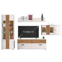 WOHNWAND 4-teilig  in Weiß, Eiche Artisan  340/202,5/38 cm  - Schwarz/Weiß, Design, Glas/Holzwerkstoff (340/202,5/38cm) - Livetastic