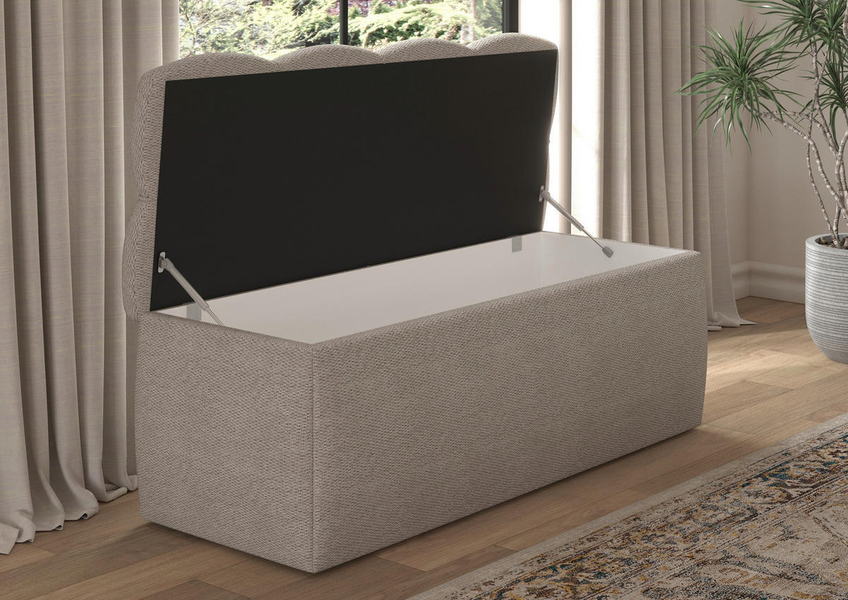BETTBANK Bouclé Elfenbein  - Elfenbein/Schwarz, Basics, Kunststoff/Textil (144/56/55cm) - Chameo