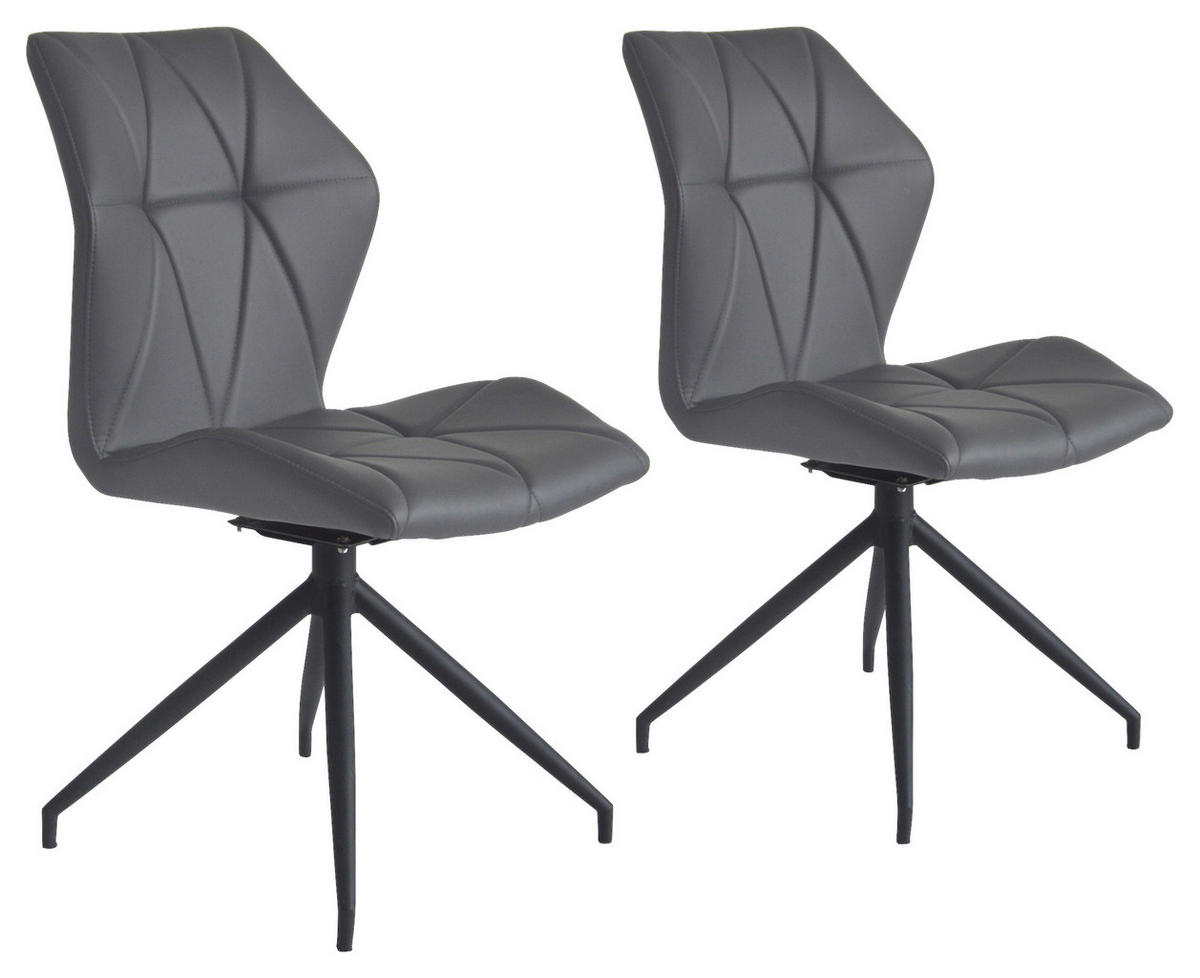 STUHL-SET 2 Stück  in Stahl Lederlook  - Schwarz/Grau, KONVENTIONELL, Textil/Metall (52/90,5/62cm) - MID.YOU
