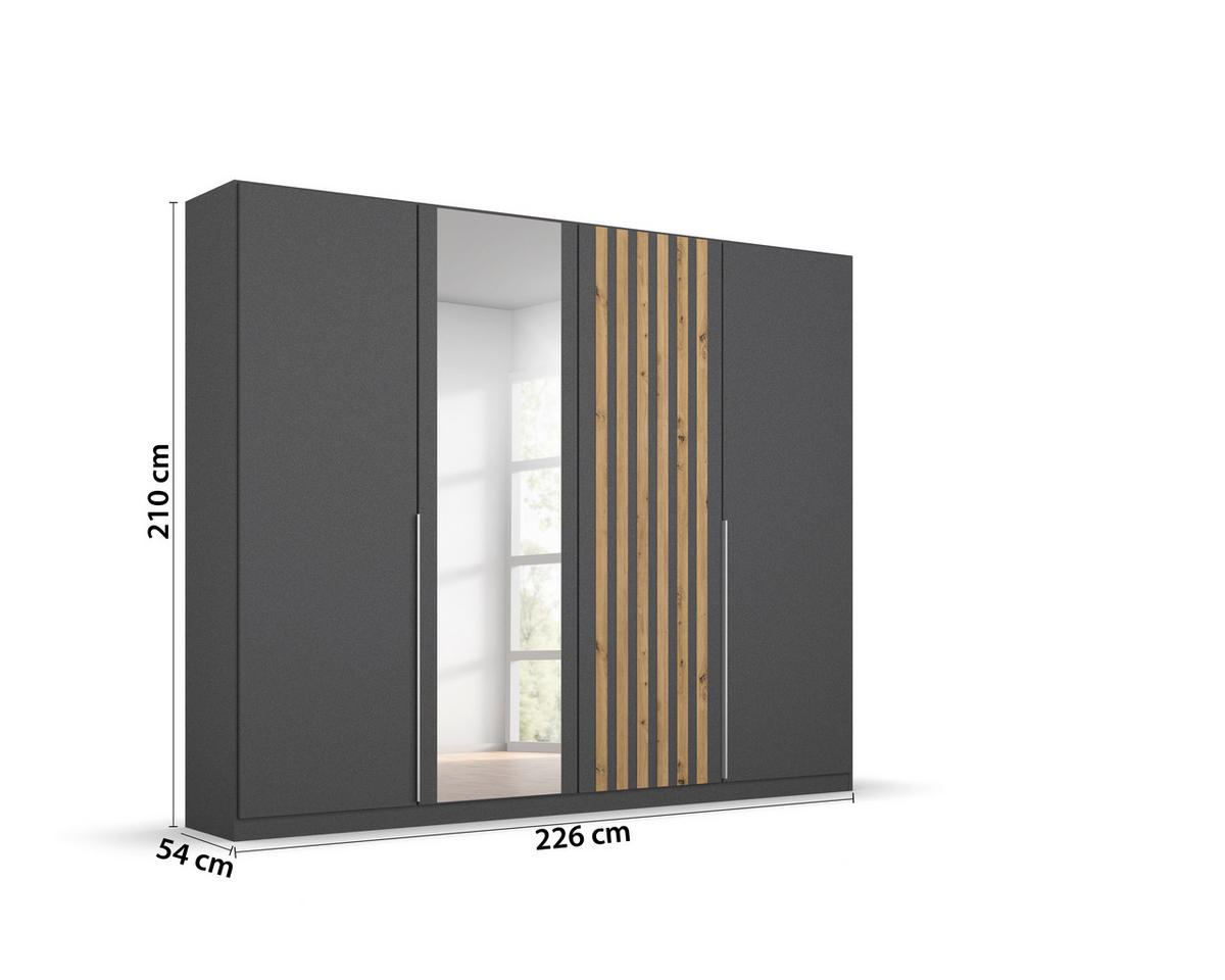 DREHTÜRENSCHRANK  in Grau  - Alufarben/Eiche Artisan, MODERN, Holzwerkstoff/Metall (226/210/54cm) - Rauch Möbel