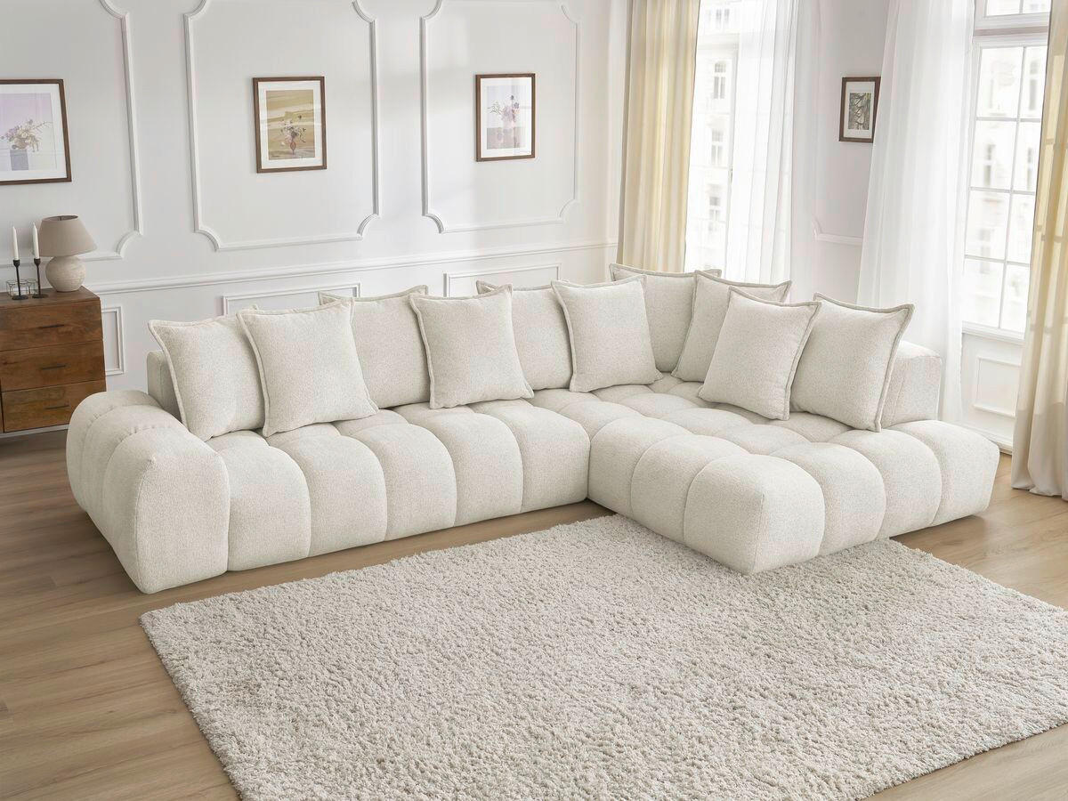 ECKSOFA Ottomane rechts  EVEREST Weiß Flachgewebe  - Schwarz/Weiß, MODERN, Kunststoff/Textil (352/210cm) - Livetastic