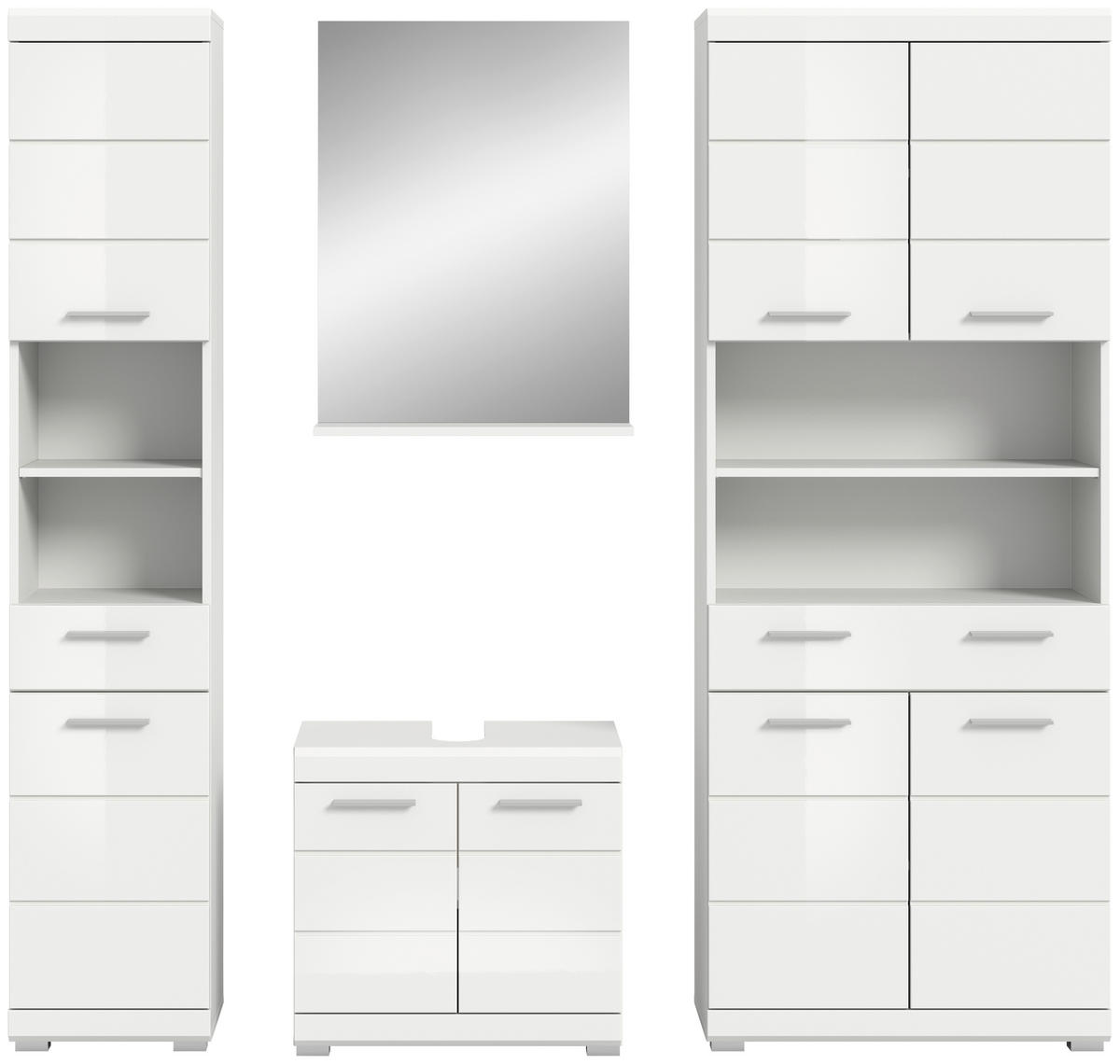 BADEZIMMER 5-teilig  in 171 cm  - Weiß Hochglanz/Silberfarben, MODERN, Holzwerkstoff/Kunststoff (171cm) - MID.YOU