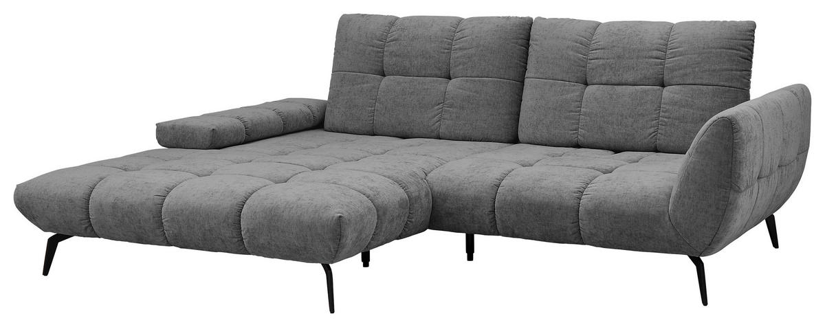 ECKSOFA Anthrazit Flachgewebe Rücken echt, Sitztiefenverstellung  - Anthrazit/Schwarz, KONVENTIONELL, Textil/Metall (211/273cm) - SetOne by Musterring