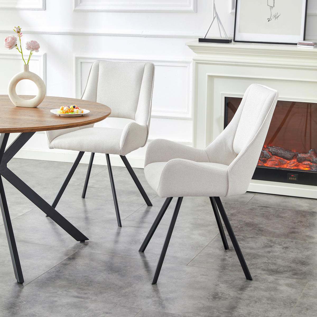 STUHL-SET 2 Stück  in Webstoff  - Creme/Schwarz, MODERN, Textil/Metall (56/91/63cm) - MID.YOU