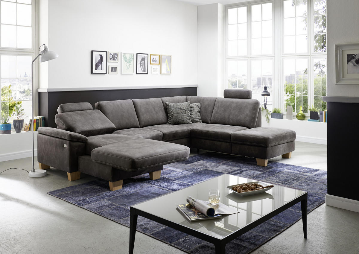 WOHNLANDSCHAFT Grau Mikrofaser  - Eichefarben/Beige, KONVENTIONELL, Holz/Textil (167/316/235cm) - Beldomo System