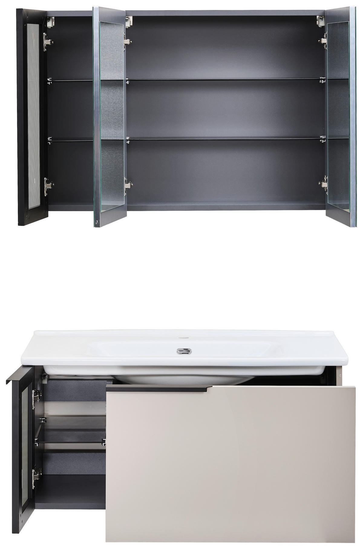 BADEZIMMER 3-teilig  in  - Weiß Hochglanz/Beige, MODERN, Glas/Keramik (100/114/45cm) - MID.YOU