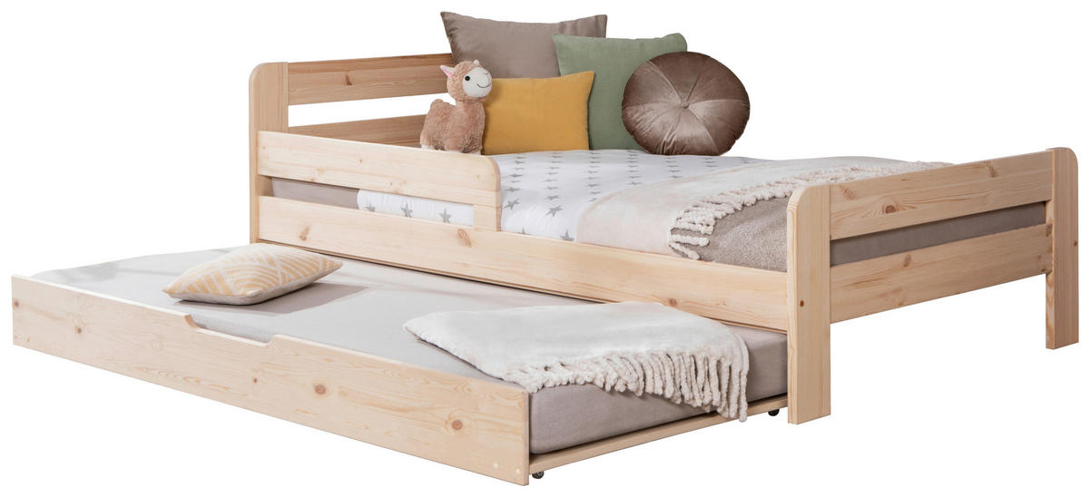 AUSZIEHBETT 120/200 cm,  in Naturfarben, Matratze, Rollrost, Bettschublade, Absturzsicherung  - Naturfarben, MODERN, Holz/Textil (120/200cm) - MID.YOU