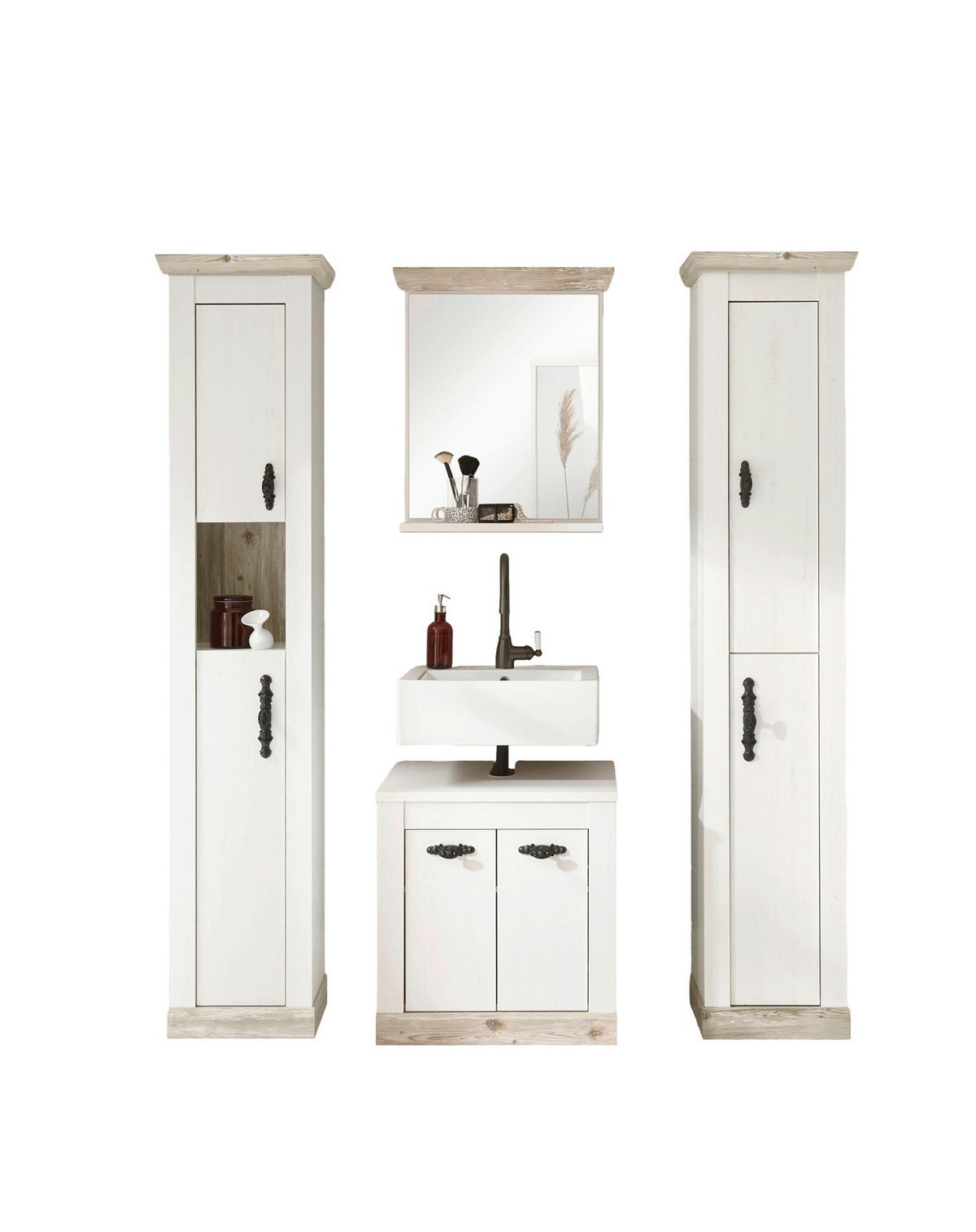 BADEZIMMER 4-teilig  in  - Schwarz/Pinienfarben, Design, Holzwerkstoff/Metall (184/200/46cm) - MID.YOU