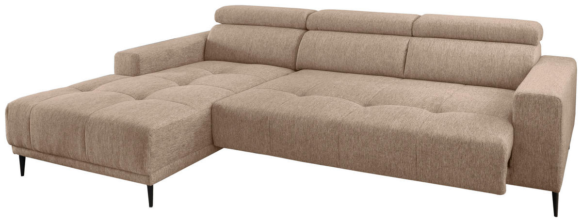ECKSOFA Hellbraun Chenille  - Hellbraun/Schwarz, KONVENTIONELL, Textil/Metall (188/276cm) - Livetastic