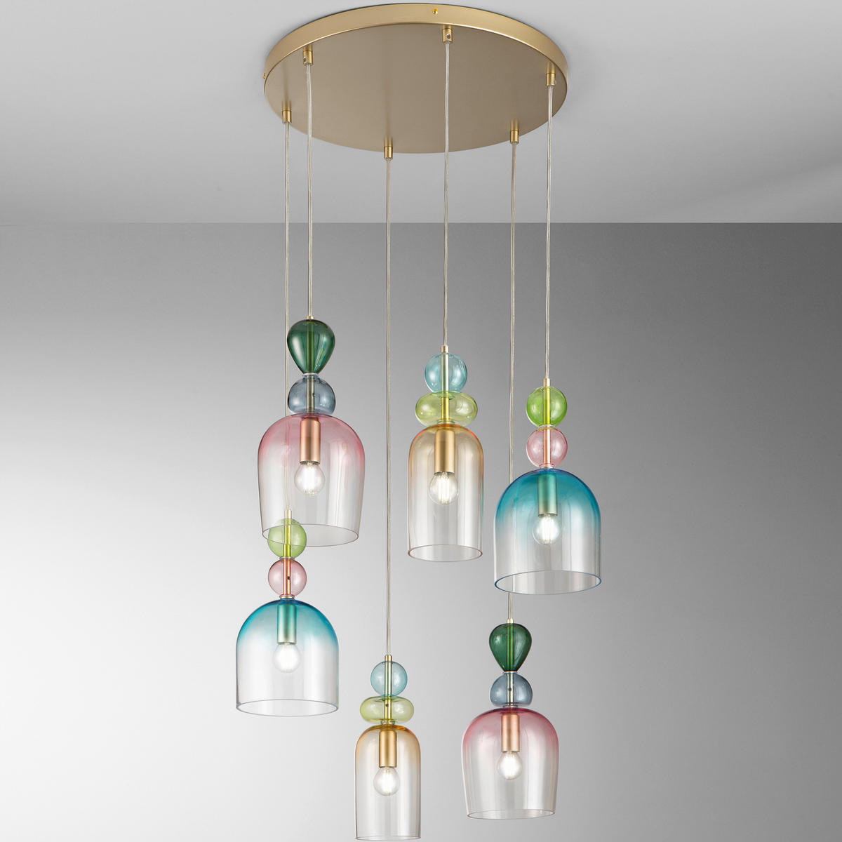 HÄNGELEUCHTE Luce Ambiente e Design 57/235,5 cm   - Goldfarben/Multicolor, LIFESTYLE, Glas/Metall (57/235,5cm)