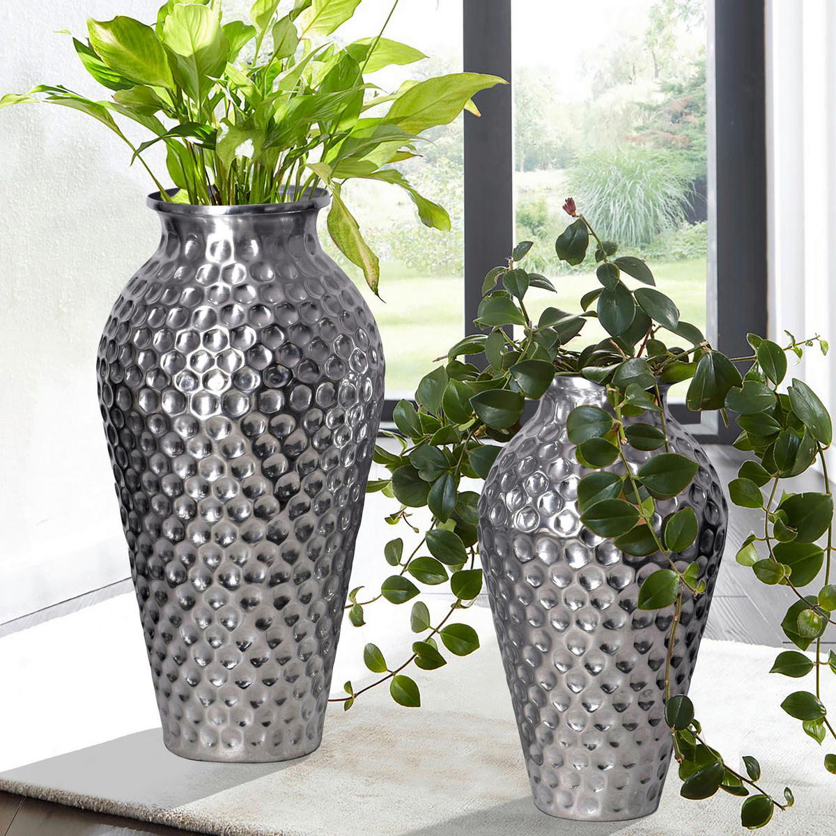 DEKOVASE  - Silberfarben, Design, Metall (26/51/26cm) - Livetastic