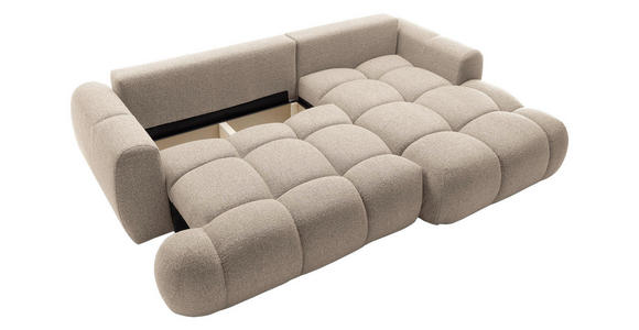 ECKSOFA Beige Struktur  inkl. Rückenkissen, Bettkasten, Schlaffunktion, Rücken echt, Liegefläche im Originalstoff  - Beige/Schwarz, KONVENTIONELL, Kunststoff/Textil (272/172cm) - Carryhome