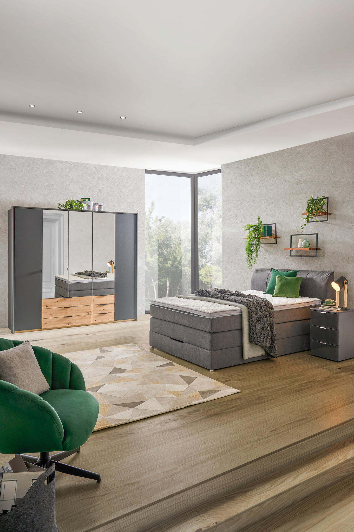 BOXSPRINGBETT 140/200 cm  in Anthrazit  - Anthrazit, KONVENTIONELL, Textil (140/200cm) - Carryhome