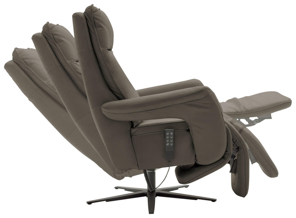 RELAXSESSEL in Leder Graubraun  - Graubraun/Schwarz, Design, Leder/Metall (83/116/87cm) - Valdera