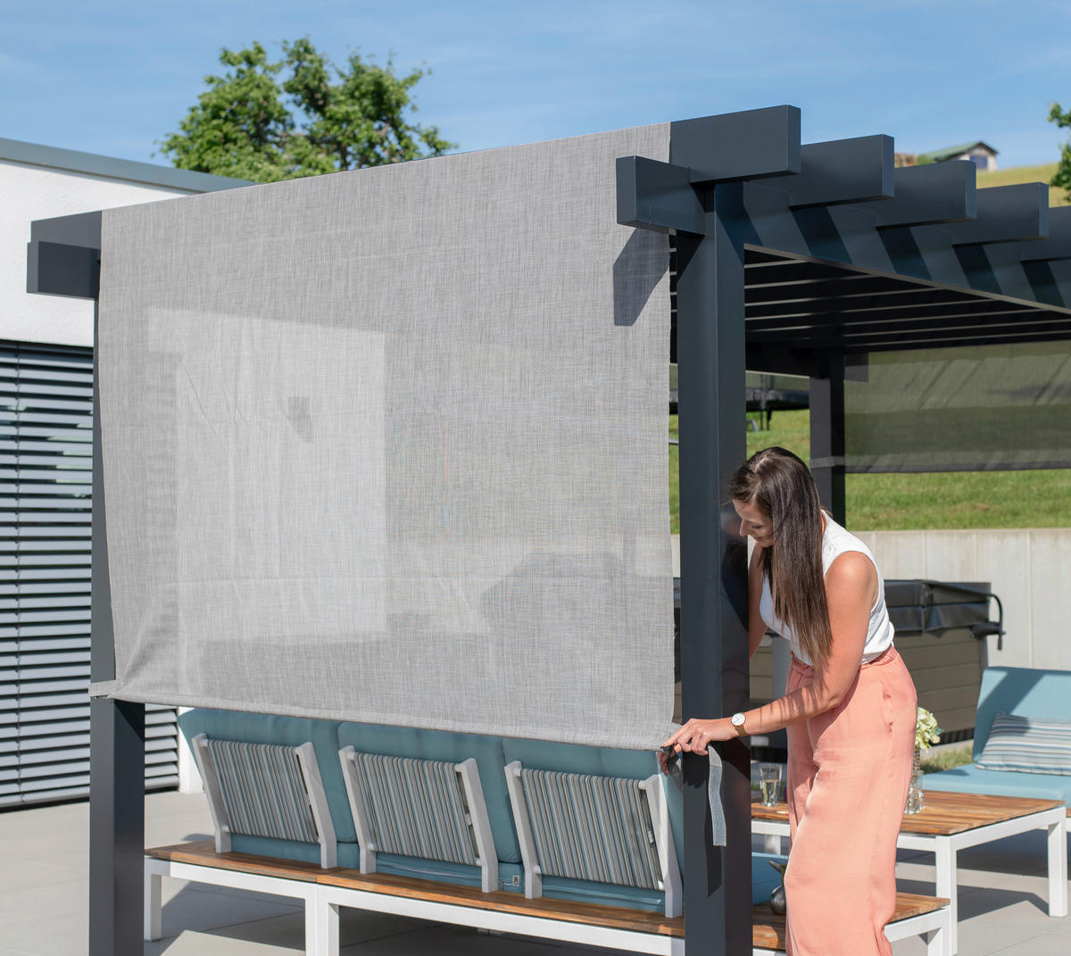 PAVILLON 295/253/495 cm Aluminium  - Anthrazit/Weiß, KONVENTIONELL, Textil/Metall (295/253/495cm) - Ambia Garden