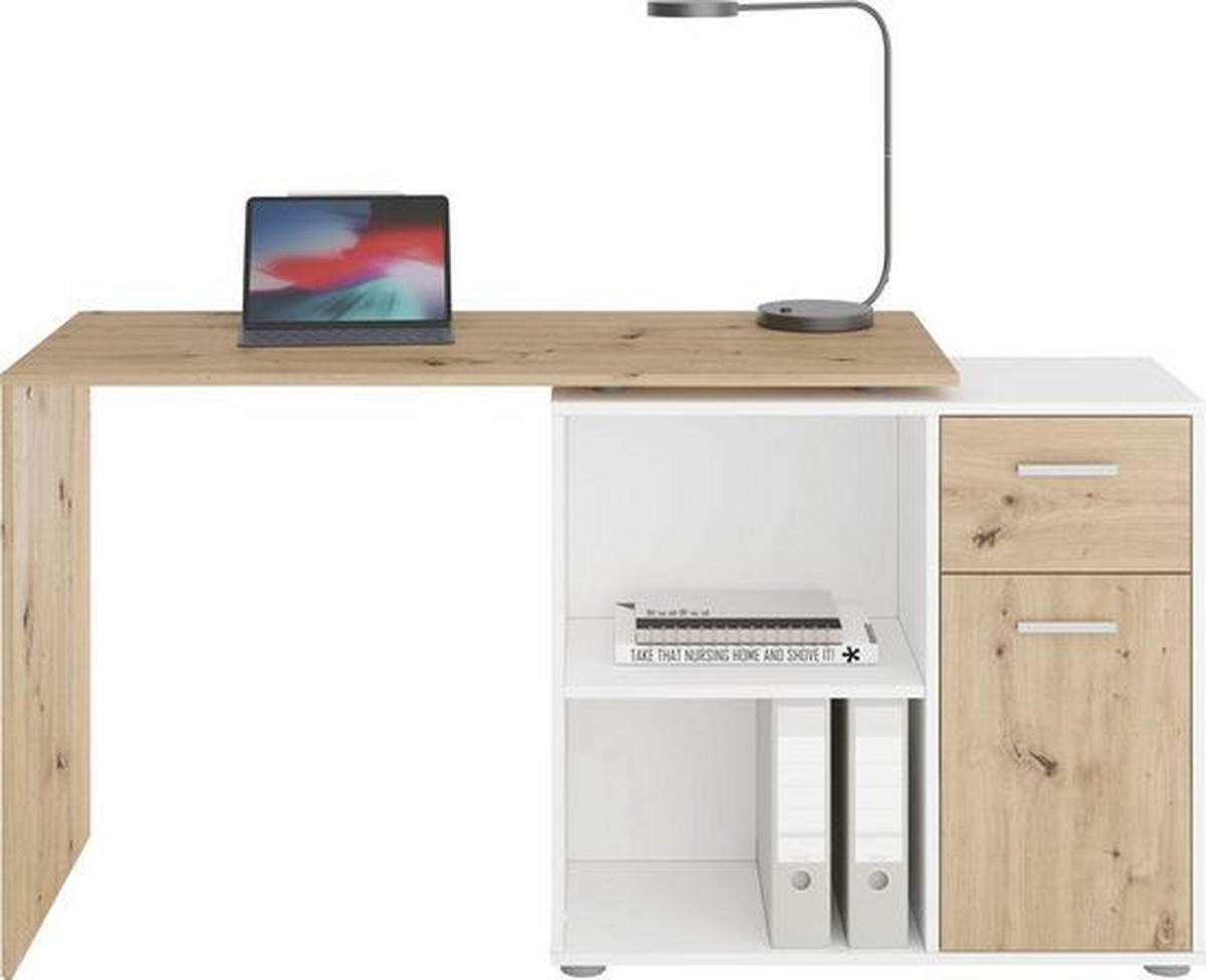SCHREIBTISCHKOMBINATION Weiß, Eiche Artisan  - Eichefarben/Weiß, KONVENTIONELL, Holzwerkstoff (117/83/74cm) - MID.YOU