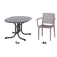 GARTENGARNITUR 5-teilig Stahl  - Taupe/Anthrazit, Basics, Kunststoff/Metall (90/80/140cm) - Siena Garden