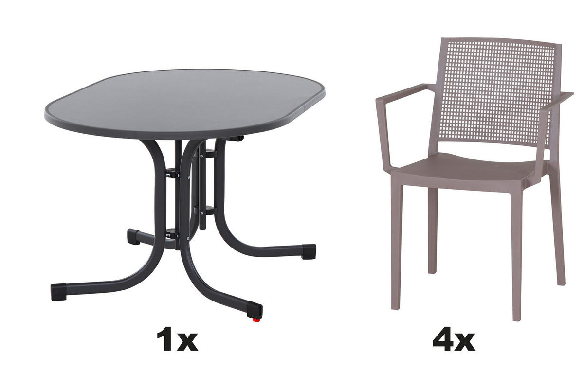 GARTENGARNITUR 5-teilig Stahl  - Taupe/Anthrazit, Basics, Kunststoff/Metall (90/80/140cm) - Siena Garden