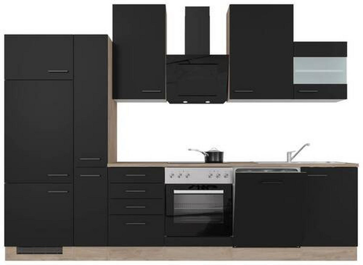 KUCHYNSKÁ LINKA CAPRI 310 - čierna/farba duba, Modern, kov/kompozitné drevo (310cm) - FlexWell