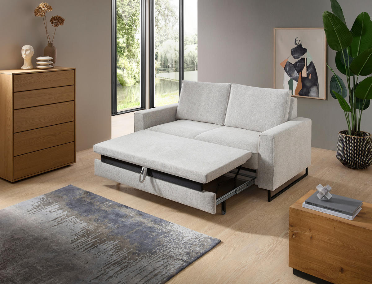 SCHLAFSOFA  mit Fußauswahl, Stoffauswahl, Relaxfunktion, Liegefunktion, Schlafen auf Sitzhöhe, Rücken echt Beige  - Beige/Schwarz, Design, Textil/Metall (174/90/95cm) - Livetastic