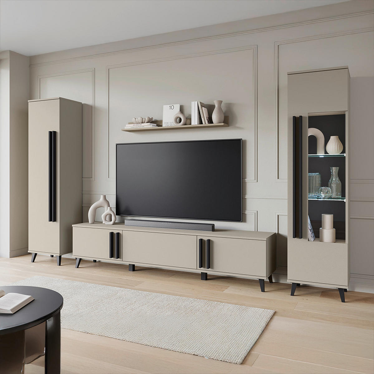 OBÝVACIA STENA, béžová - čierna/béžová, Trend, kompozitné drevo/plast (260/159,5/33cm)