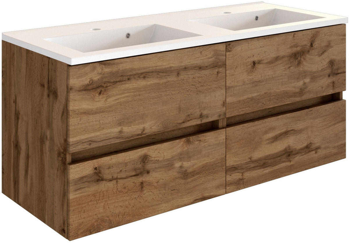 WASCHTISCHKOMBI 120 cm  - Eiche Wotan/Weiß, Natur, Holzwerkstoff/Stein (120cm) - Held