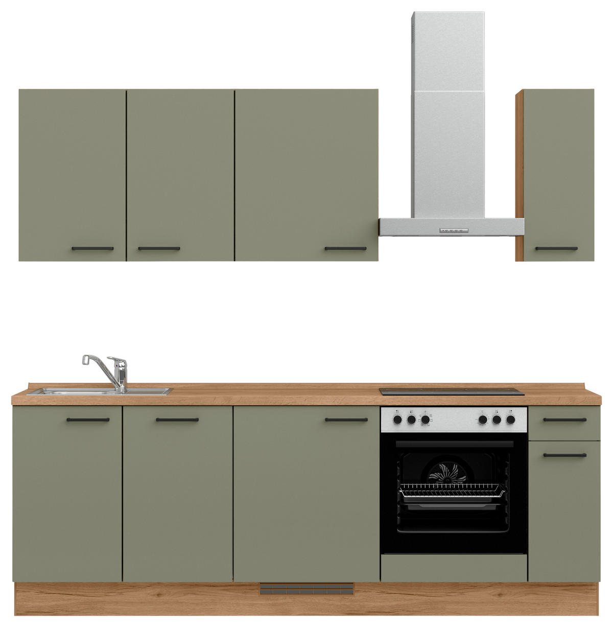 KÜCHENLEERBLOCK Senso 240 cm  in Eichefarben, Olivgrün  - Eichefarben/Schwarz, MODERN, Holzwerkstoff/Metall (240cm) - Nobilia