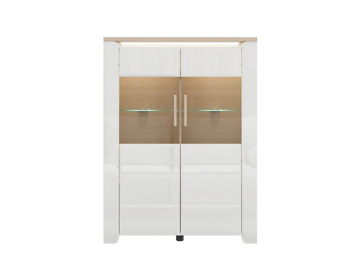 KOMÓD 96/129.5/35 cm  - Bianco tölgy/fehér, Basics, faalapú anyag/üveg (96/129.5/35cm) - Carryhome